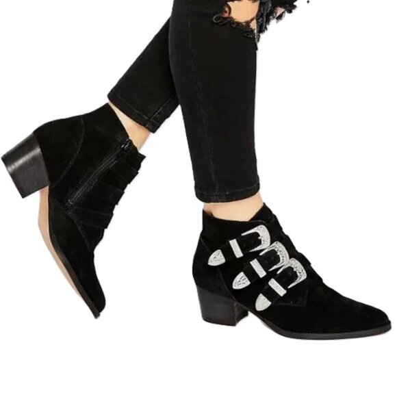 Western Goth Suede ASOS Ryder Regina Buckle Ankle Boots Punk Y2K Size 9 - Picture 2 of 11